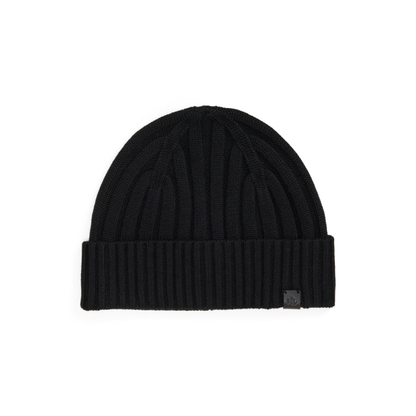 Beanie met gebreide ribstructuur en leren afwerking Lauren in 1