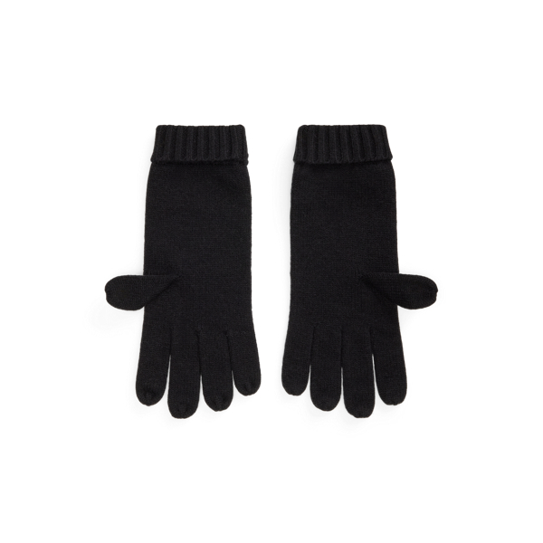 Black Crest-Button-Trim Knit Gloves Lauren 2
