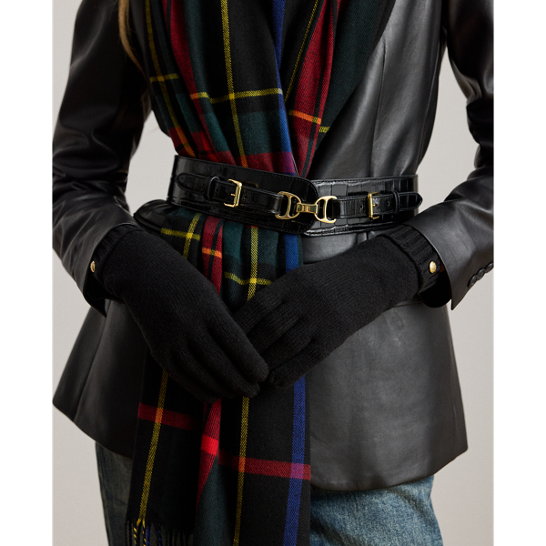Black Crest-Button-Trim Knit Gloves Lauren 3