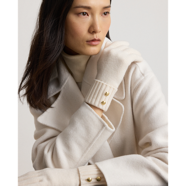 Crest-Button-Trim Knit Gloves