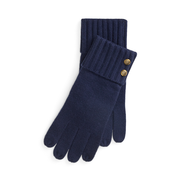 Gants en maille &agrave; bordure boutonn&eacute;e avec &eacute;cusson Lauren en 1