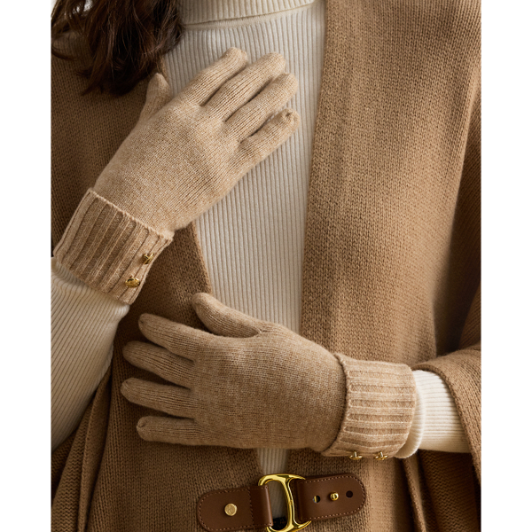 Crest-Button-Trim Knit Gloves