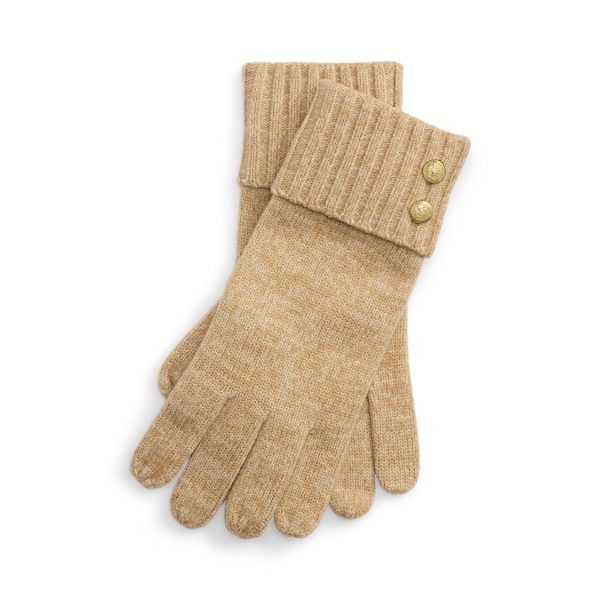 Crest-Button-Trim Knit Gloves