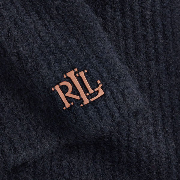 Navy Leather Trim Rib-Knit Scarf Lauren 3