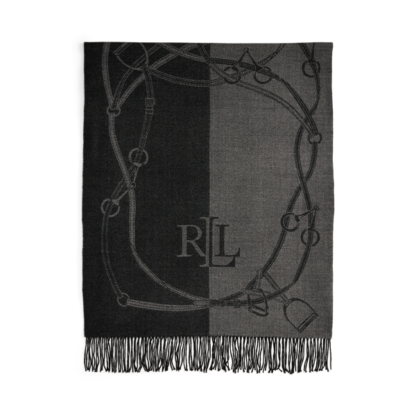 Black/Grey Heather Belt Motif & Logo Jacquard Wrap Scarf Lauren 2