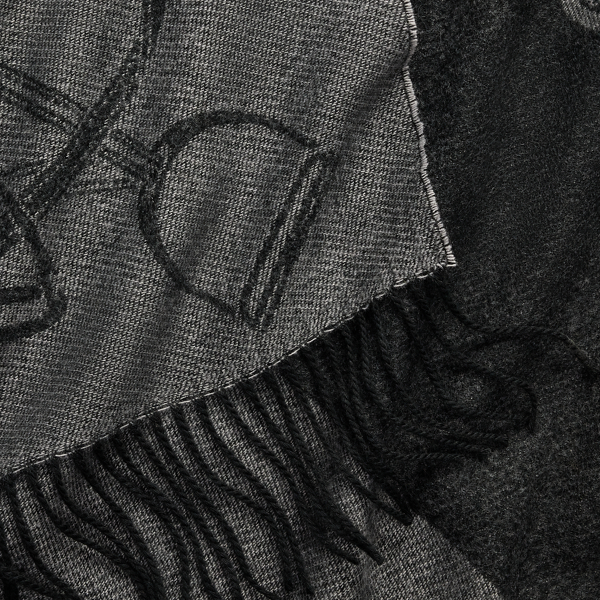 Black/Grey Heather Belt Motif & Logo Jacquard Wrap Scarf Lauren 3