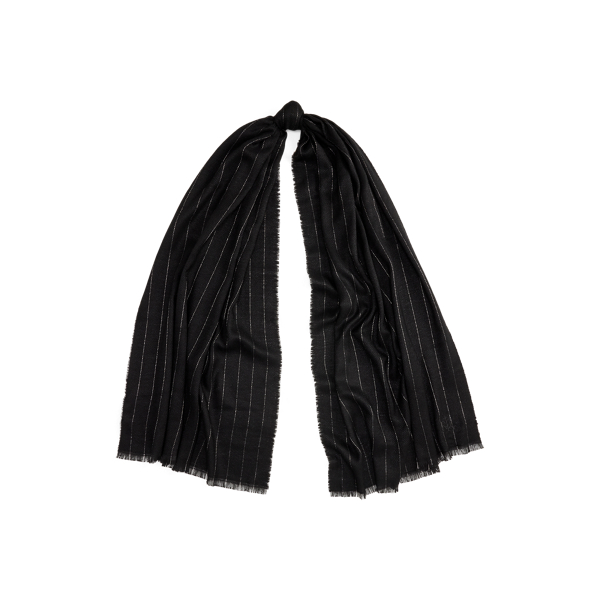 Embellished Wool-Blend Herringbone Scarf