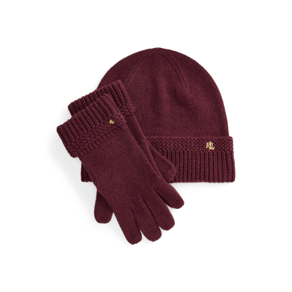 Ensemble bonnet et gants en maille cheval&eacute;e Lauren en 1