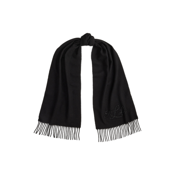 Beaded-Logo Fringe-Trim Wool Scarf