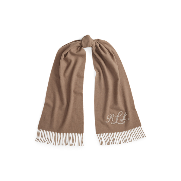 Beaded-Logo Fringe-Trim Wool Scarf Lauren 1