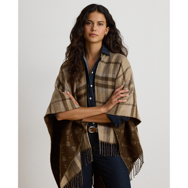 Poncho r&eacute;versible &eacute;cossais et jacquard