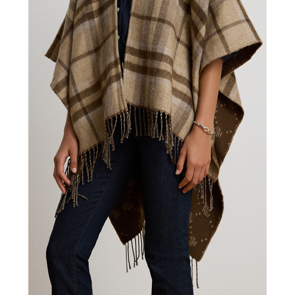 Poncho r&eacute;versible &eacute;cossais et jacquard