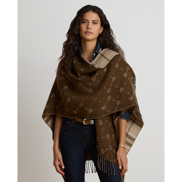 Poncho r&eacute;versible &eacute;cossais et jacquard