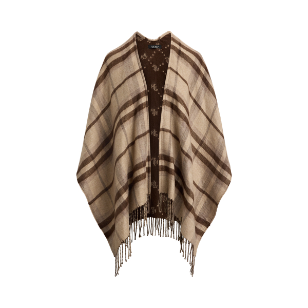 Plaid &amp; Logo Jacquard Reversible Ruana