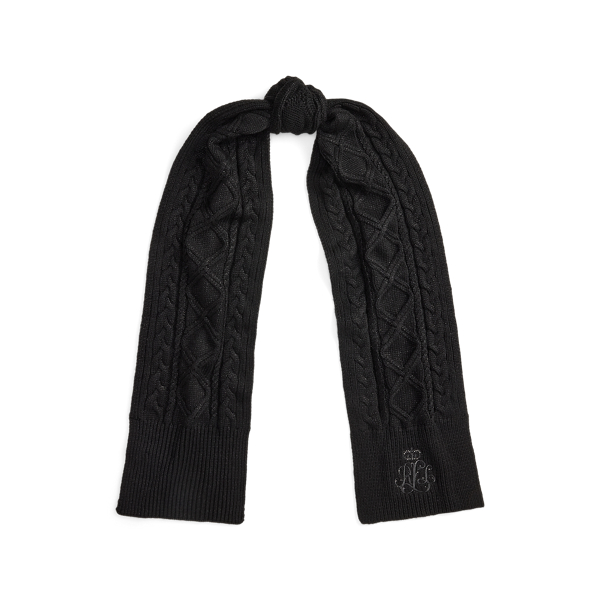 Embroidered Metallic Cable-Knit Scarf