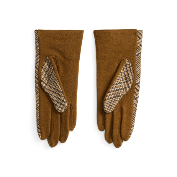 Glen Plaid Button-Trim Wool-Blend Gloves