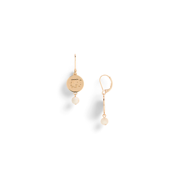 ゴールドプレーテッド ロゴ & フェイクパール ピアス