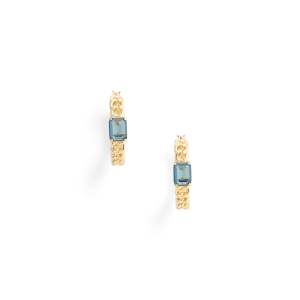 Gold/Blue Gold-Plated Stone Link Hoop Earrings Lauren 1