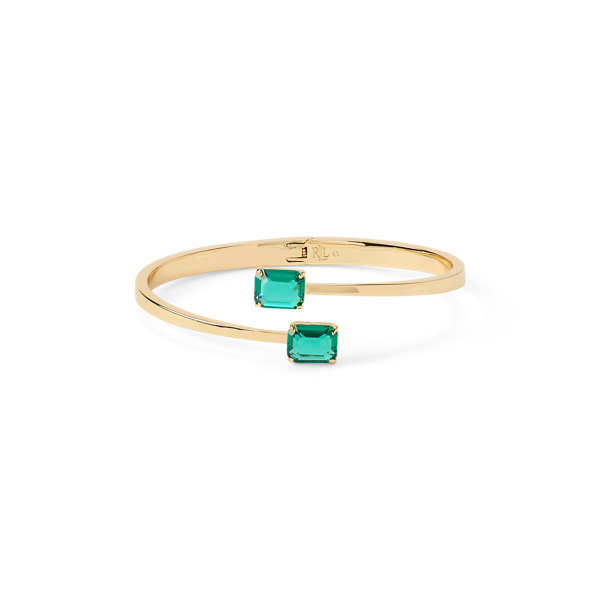 Gold/Green Gold-Plated Stone Hinge Bangle Lauren 1
