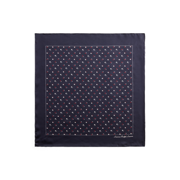 Navy/Cream Geo-Print Silk Square Scarf Lauren 2