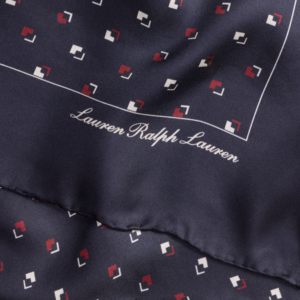 Navy/Cream Geo-Print Silk Square Scarf Lauren 3