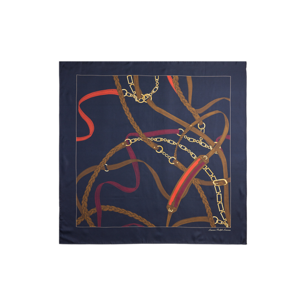Navy Belting-Print Silk Square Scarf Lauren 2
