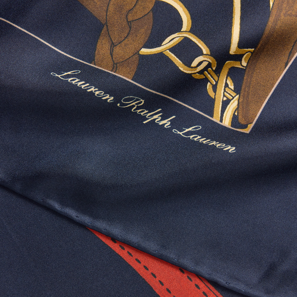 Navy Belting-Print Silk Square Scarf Lauren 3