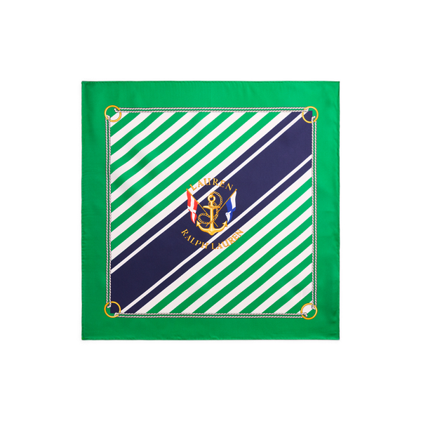 Striped Anchor-Crest Silk Square Scarf