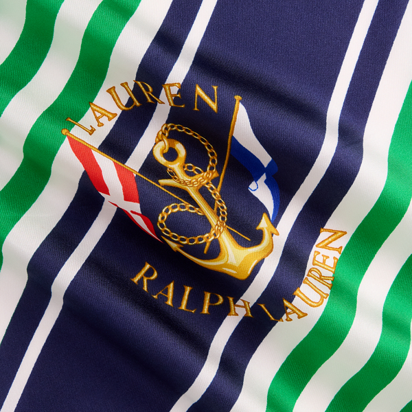 Striped Anchor-Crest Silk Square Scarf