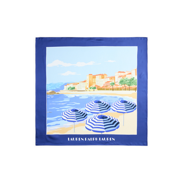 Landscape-Motif Silk Square Scarf