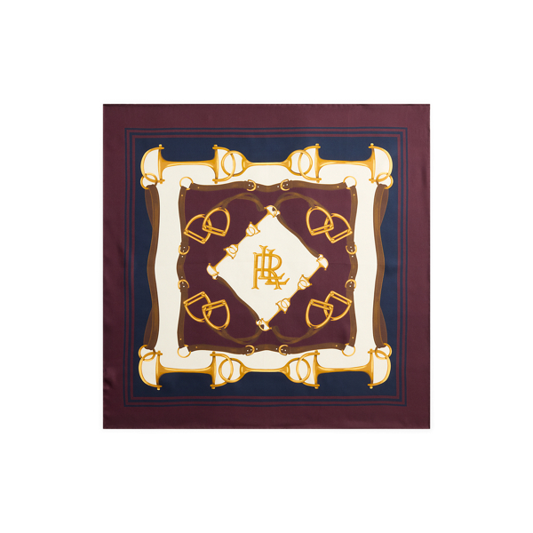Logo Equestrian-Print Silk Square Scarf