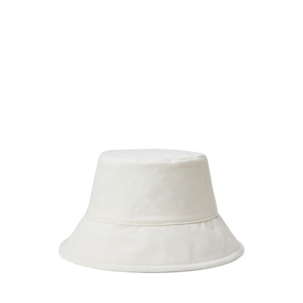 Bright White Embroidered-Crest Cotton Bucket Hat Lauren 2