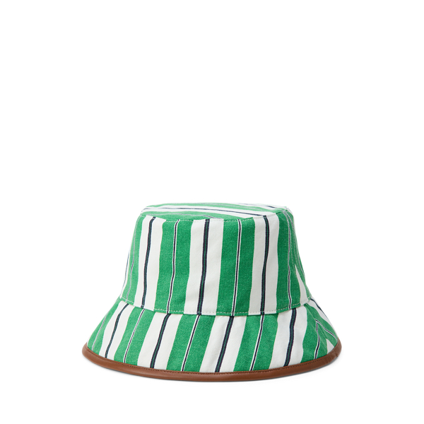 Gestreifter Segeltuch-Topfhut mit Leder Lauren in Stielgr&uuml;n 2