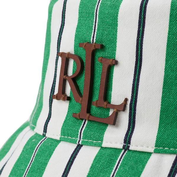 Gestreifter Segeltuch-Topfhut mit Leder Lauren in Stielgr&uuml;n 3