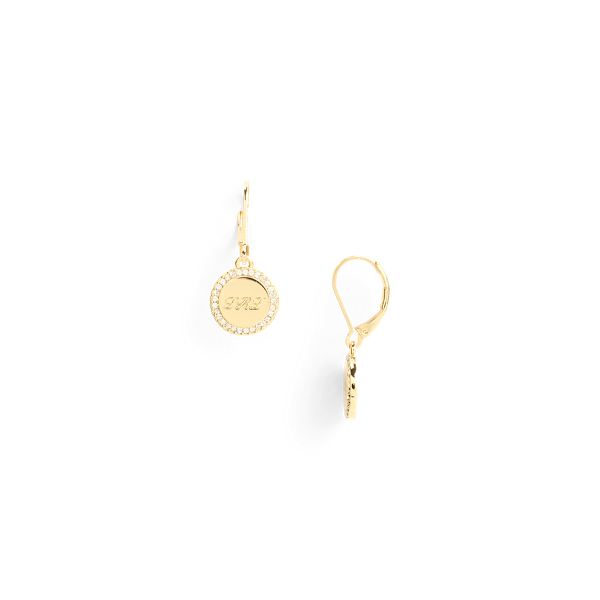 Gold-Plated Pavé Logo Drop Earrings