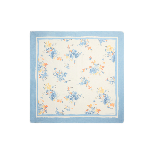 Carr&eacute; fleuri en lin et coton Lauren en Blanc 2