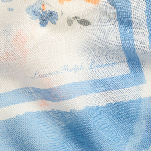 Carr&eacute; fleuri en lin et coton Lauren en Blanc 3