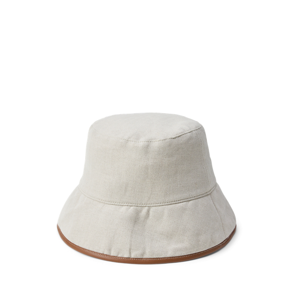 Birch Tan Embroidered-Logo Herringbone Bucket Hat Lauren 2