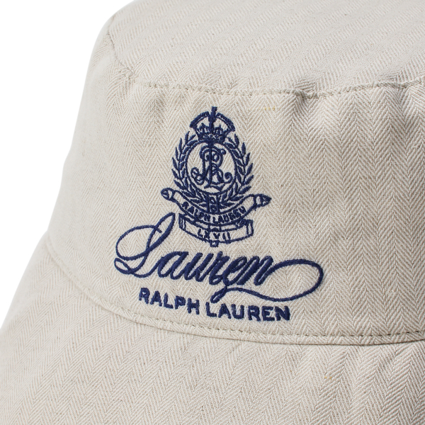 Birch Tan Embroidered-Logo Herringbone Bucket Hat Lauren 3