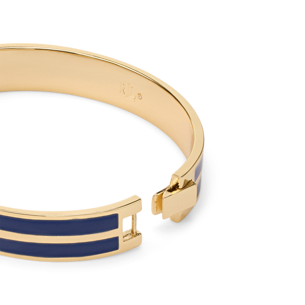 Gold/Navy Gold-Plated Padlock-Charm Hinge Bangle Lauren 2