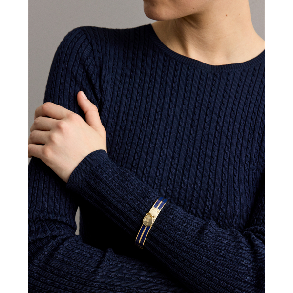 Gold/Navy Gold-Plated Padlock-Charm Hinge Bangle Lauren 3