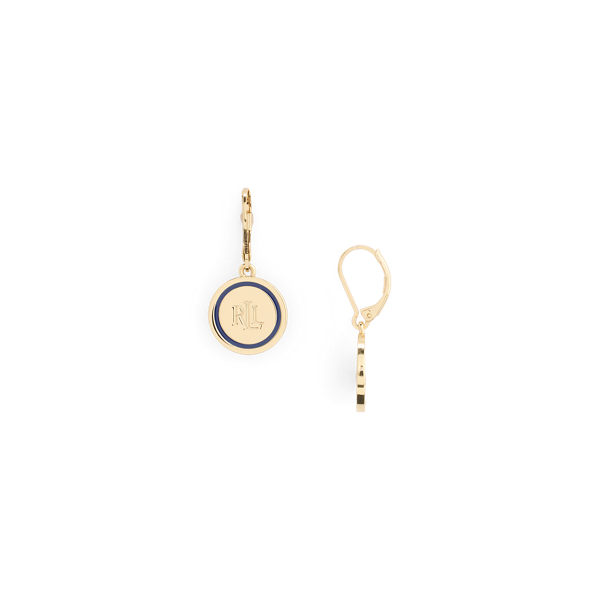 Gold Gold-Plated & Enamel Logo Drop Earrings Lauren 2