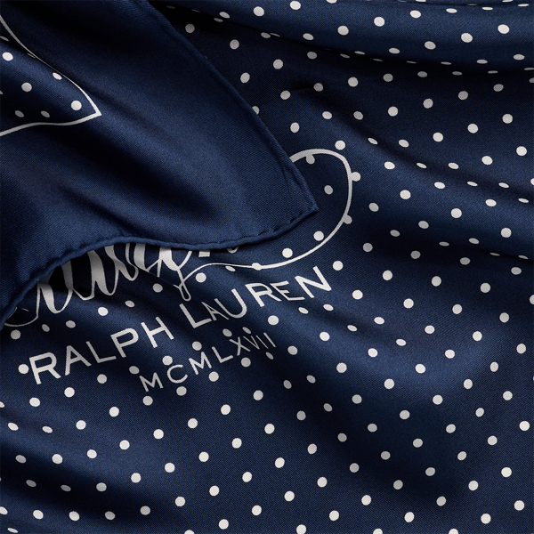 Navy Polka-Dot Crest Silk Square Scarf Lauren 3