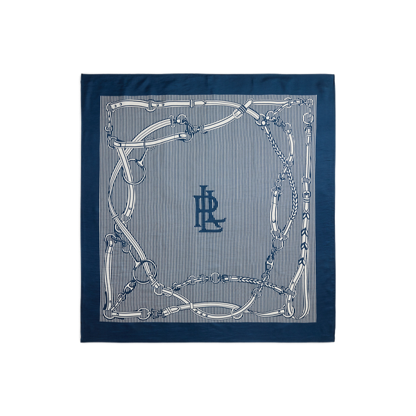 Refined Navy Striped Belting-Print Silk Square Scarf Lauren 2