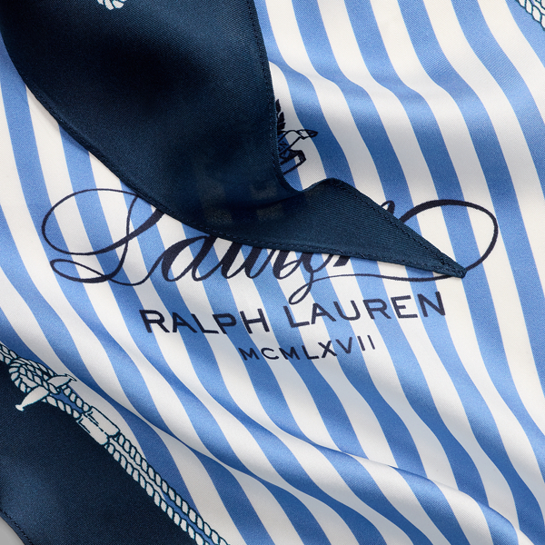 Carson Blue Striped Crest Silk Diamond Scarf Lauren 3
