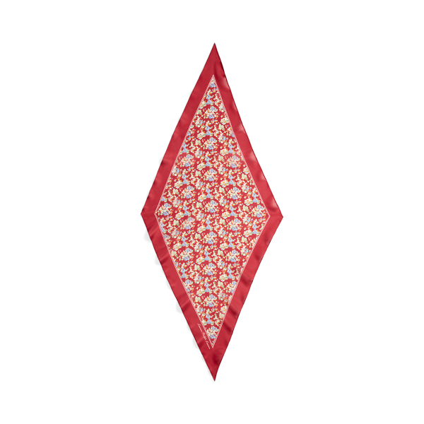 Rautenf&ouml;rmiger Seidenschal mit Blumen Lauren in Kreuzfahrt-Rot 2