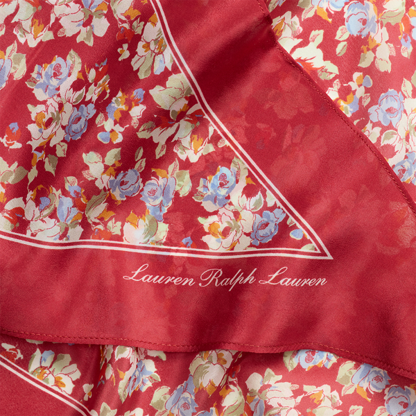 Rautenf&ouml;rmiger Seidenschal mit Blumen Lauren in Kreuzfahrt-Rot 3