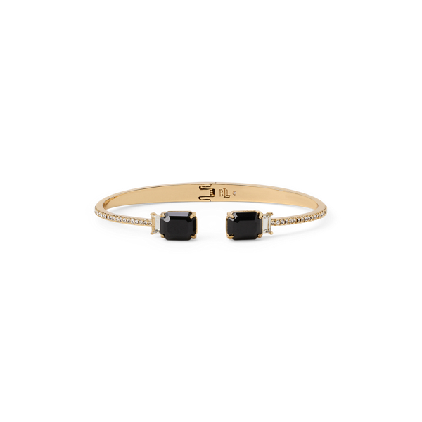 Gold/Black Pav&eacute; Gold-Plated Stone Cuff Bracelet Lauren 1