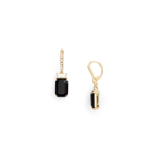 Gold/Black Pav&eacute; Gold-Plated Stone Drop Earrings Lauren 2
