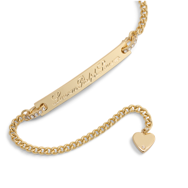 Gold/Crystal Gold-Plated Logo Bar Flex Bracelet Lauren 2